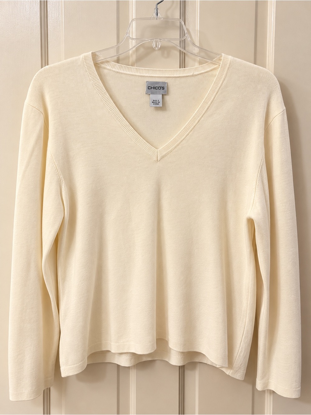 Chico's Soft Cream V-Neck Knit Top